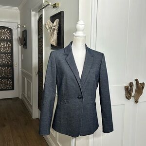 Tahari ASL Womens Pinstriped Blazer Navy Blue Size 10 Notch Lapel Single Vent